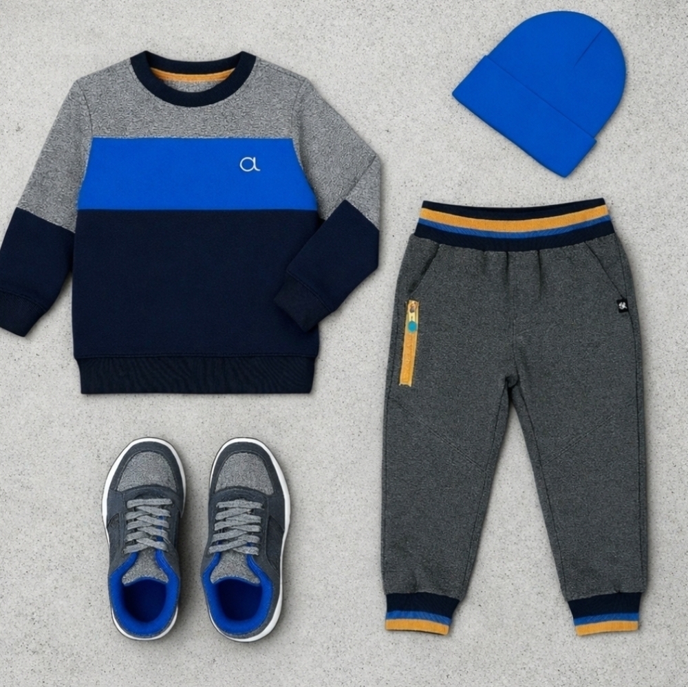 Deux par Deux Boys Gray Joggers 2T – Blue & Orange Striped Waistband